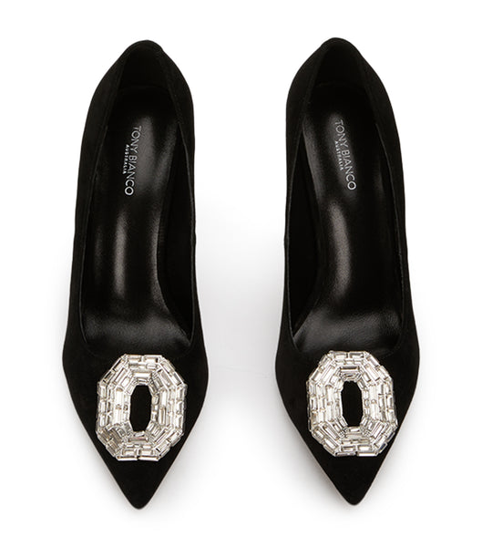 Tony Bianco Alison Black Suede 10.5cm Bling Heels Black | PMYQX64839