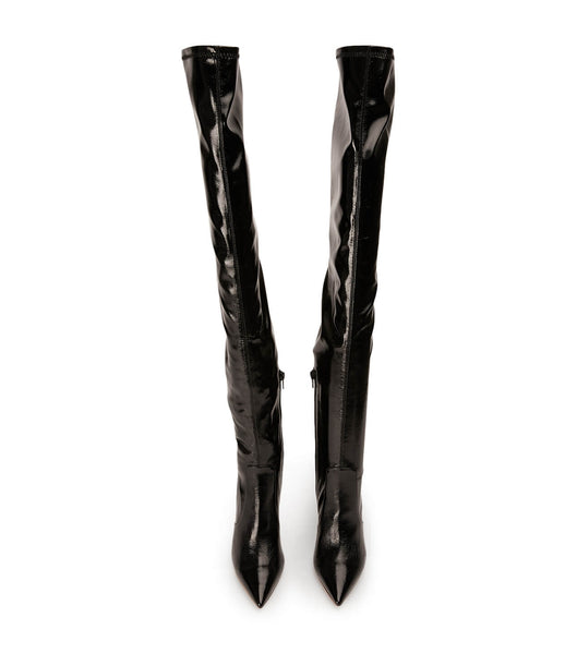 Tony Bianco Avah Black Crinkle Patent 10.5cm Stiletto Boots Black | BMYSD92434