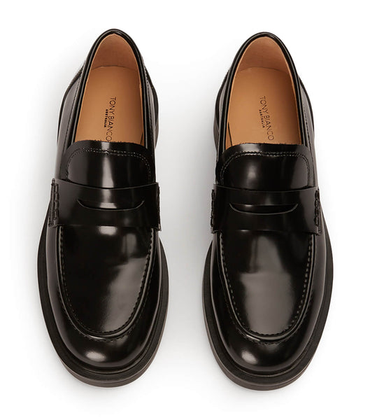 Tony Bianco Cherish Black Hi Shine 4.5cm Loafers Black | MMYHR75410