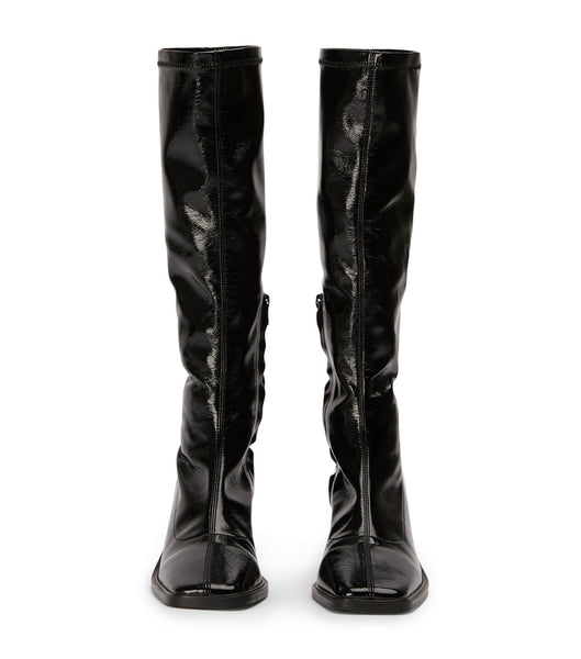 Tony Bianco Damon Black Crinkle Patent 7.5cm Mid Calf Boots Black | EMYHC57619