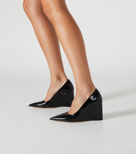 Tony Bianco Dolly Black Hi Shine 9.5cm Wedges Black | MMYHR84958