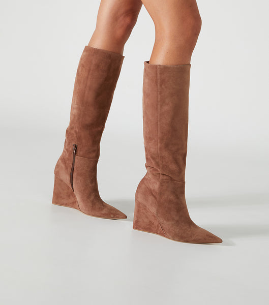 Tony Bianco Drake Saddle Suede 9.5cm Knee High Boots Brown | EMYHC38088