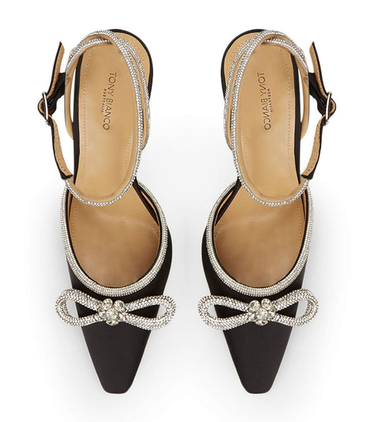 Tony Bianco Eros Black Satin 10.5cm Bling Heels Black | MYNZX14999