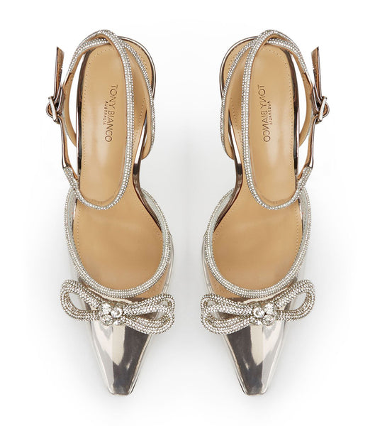 Tony Bianco Eros Clear Vinylite/Gunmetal Shine 10.5cm Bling Heels Grey | MYDYB15110