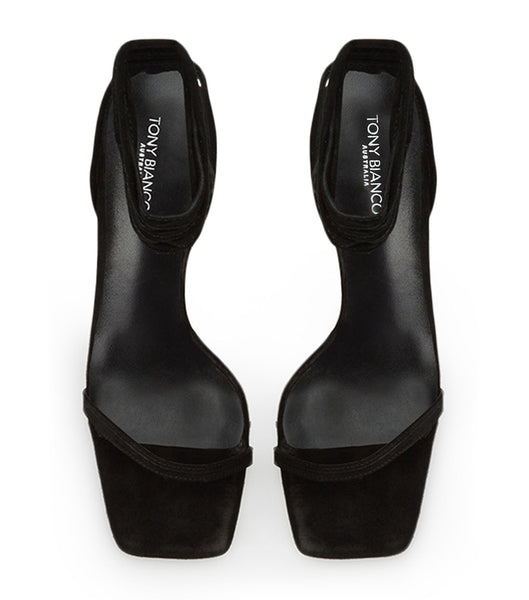 Tony Bianco Fleur Black Suede 11cm Strappy Heels Black | MYJZR48326