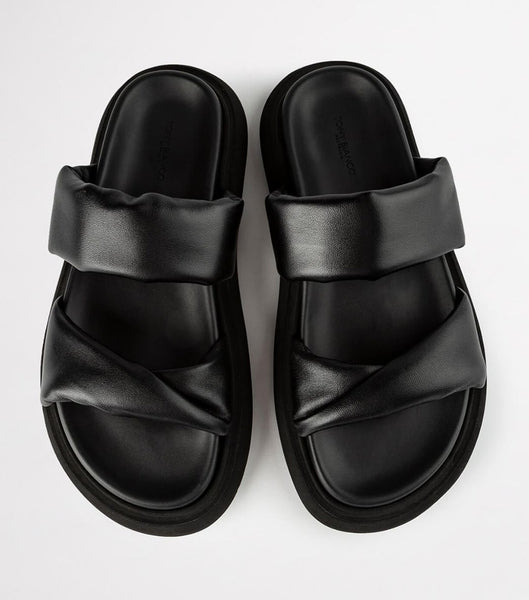 Tony Bianco June Black Nappa 3cm Slides Black | XMYGW39596
