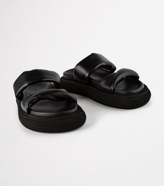 Tony Bianco June Black Nappa 3cm Slides Black | XMYGW39596