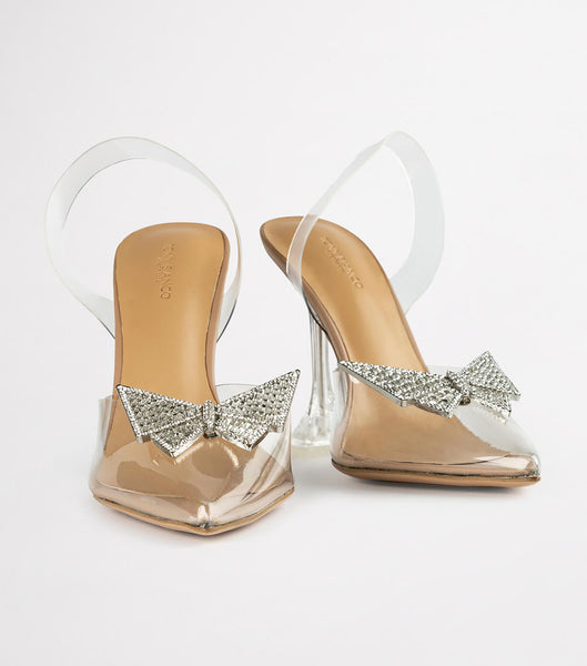Tony Bianco Laos Clear Vinylite 10.3cm Bling Heels Silver | MYCVG10319
