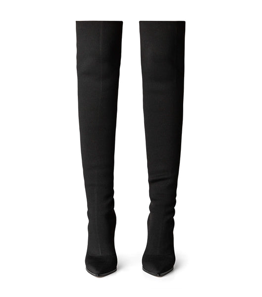Tony Bianco Lucca Black Sock Knit 10.3cm Stretch Boots Black | GMYUC20170