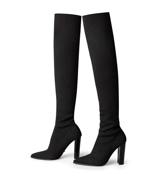 Tony Bianco Lucca Black Sock Knit 10.3cm Stretch Boots Black | GMYUC20170