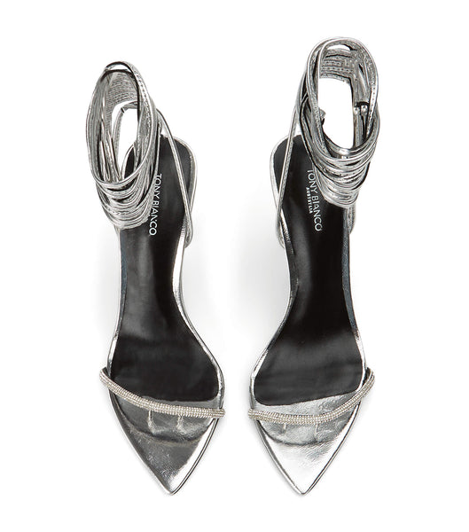 Tony Bianco Makai Silver Foil 10.5cm Bling Heels Silver | XMYGW75563