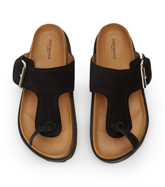 Tony Bianco Marlo Black Suede 3cm Flat Sandals Black | MYXMI96821