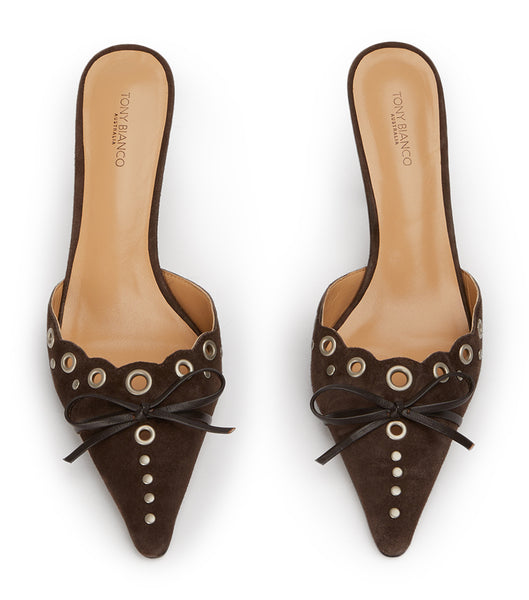 Tony Bianco Shae Espresso Suede 8cm Low Heels Chocolate | UMYND56547