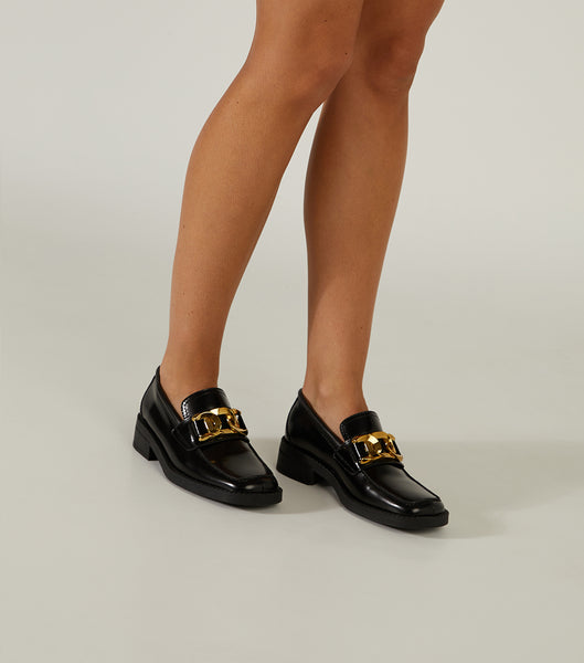 Tony Bianco Tia Black Hi Shine 4cm Loafers Black | MYNZX22322