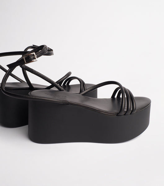 Tony Bianco Tory Black Sheep Nappa 9.5cm Wedges Black | AMYDF59683