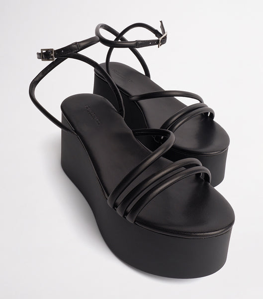 Tony Bianco Tory Black Sheep Nappa 9.5cm Wedges Black | AMYDF59683