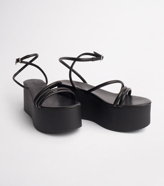 Tony Bianco Tory Black Sheep Nappa 9.5cm Wedges Black | AMYDF59683