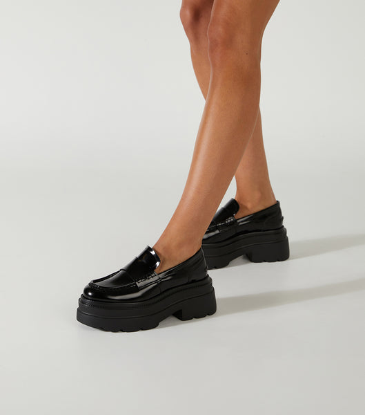 Tony Bianco Zomp Black Hi Shine 7.5cm Loafers Black | MYZPD33957