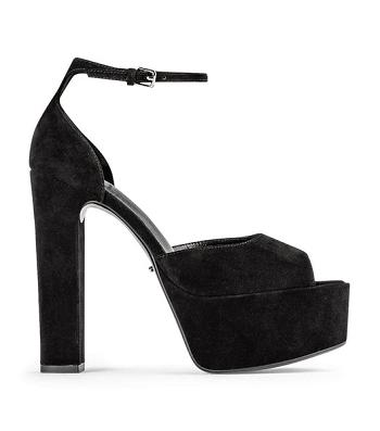 Tony Bianco Jayze Black Suede 14cm Platform Shoes Black | AMYWC67943