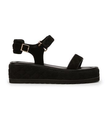 Tony Bianco Zahara Black Suede 6cm Flat Sandals Black | UMYND23148